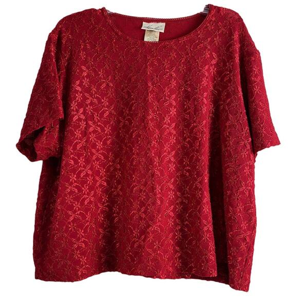 Kathy Lee Womens 22/24 Red Pull On Top Embroidered Design Short Sleeve - Picture 1 of 7